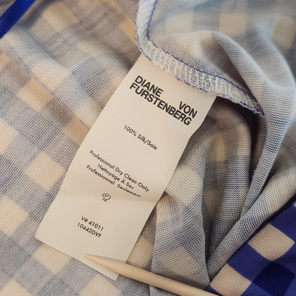 Diane Von Furstenberg DVF Blue Gingham Silk Jersey Julian Long Wrap Dress Sz 6 - Picture 8 of 14